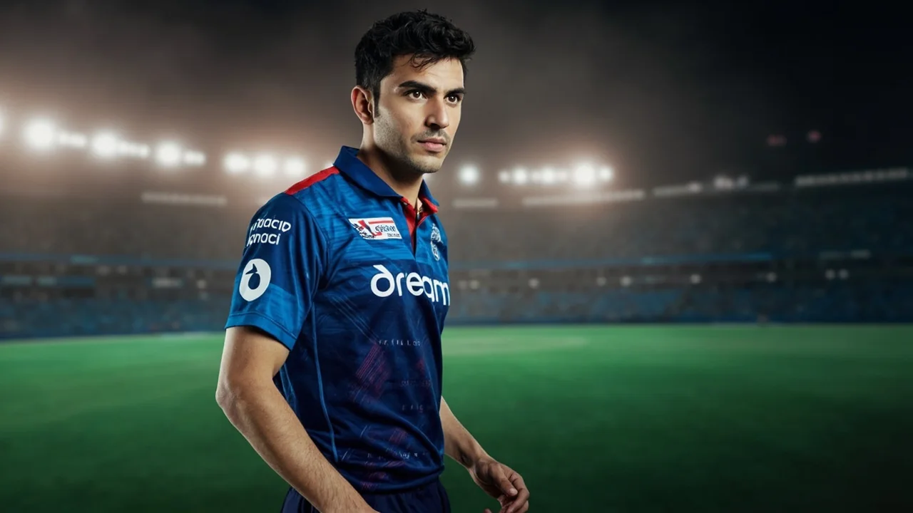 Wide editorial view of an Indian fantasy cricket app welcome bonus and first-deposit match screen